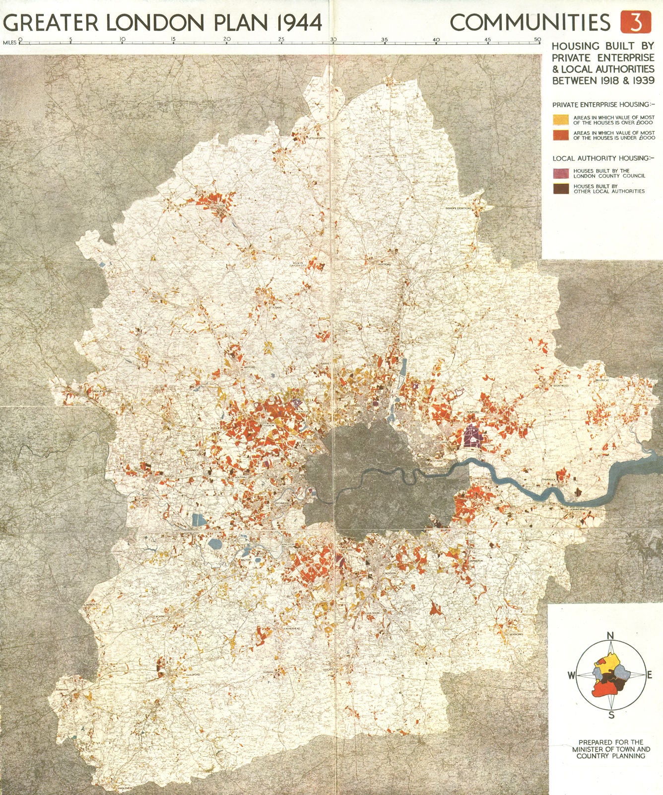 GREATER LONDON. Private & public housing built 1918-1939. ABERCROMBIE 1944 map